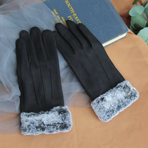 麂皮绒秋冬季防寒学生五指手套