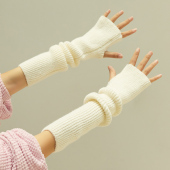 子秋冬季 长款 套假袖 纯色女手臂套袖 毛线针织保暖防寒 半指手套冬季