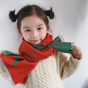 儿童可爱宝宝男女童小孩子保暖ins 冬季 圣诞节网红款 红色绿色围巾