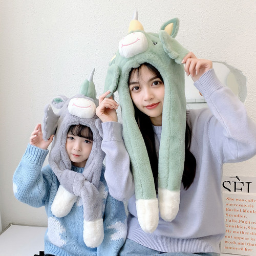 亲子款三件套围巾帽子手套三合一体女加厚保暖冬季可爱立体独角兽