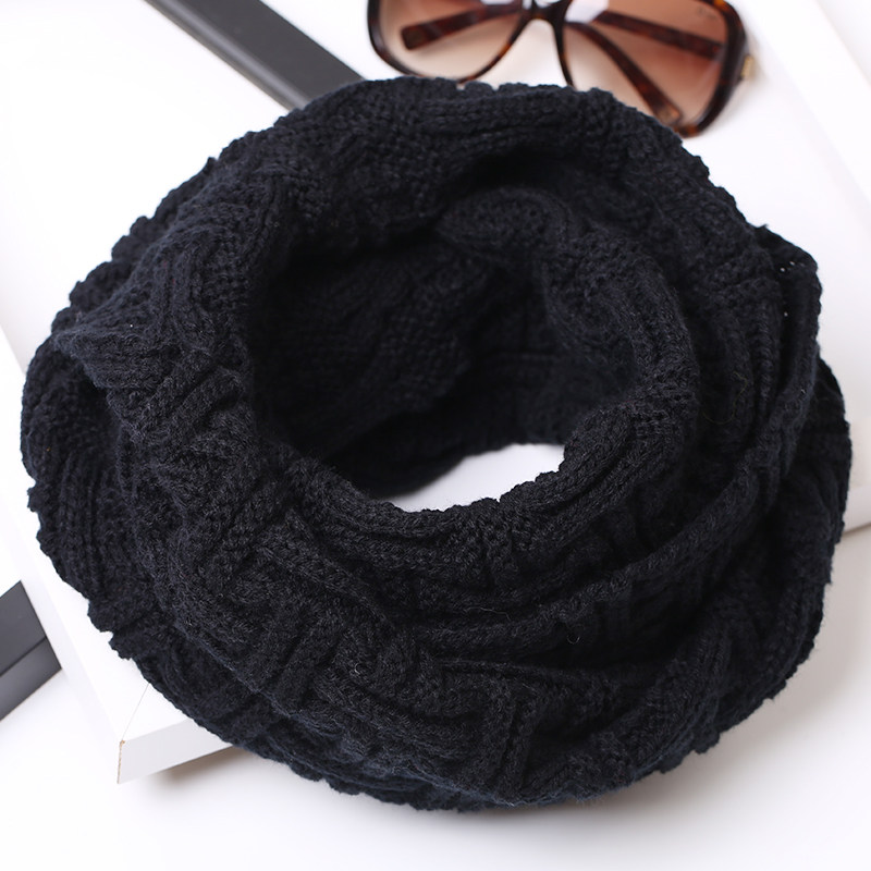 韩版秋冬季男女围脖套头针织加厚保暖围巾情侣黑色护颈毛线颈巾