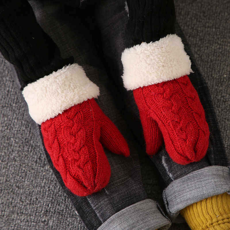 韩版儿童可爱毛线手套男女童冬季针织加绒加厚保暖宝宝小孩全指萌