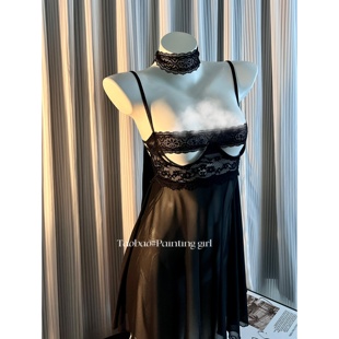 郑大嘻~心动预警 性感睡衣女带钢圈聚拢内衣蕾丝吊带睡裙