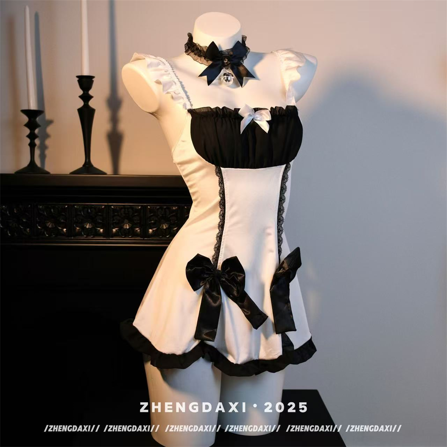 郑大嘻~万有引力 性感女仆吊带睡裙蝴蝶结蕾丝边高级感睡衣制服