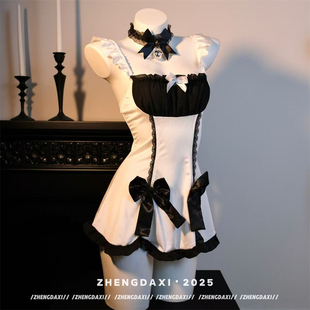 郑大嘻~万有引力 性感女仆吊带睡裙蝴蝶结蕾丝边高级感睡衣制服