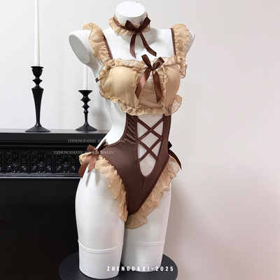 郑大嘻~小乖陷阱 性感蕾丝纯欲连体衣柔纱蝴蝶结纯欲女仆角色内衣