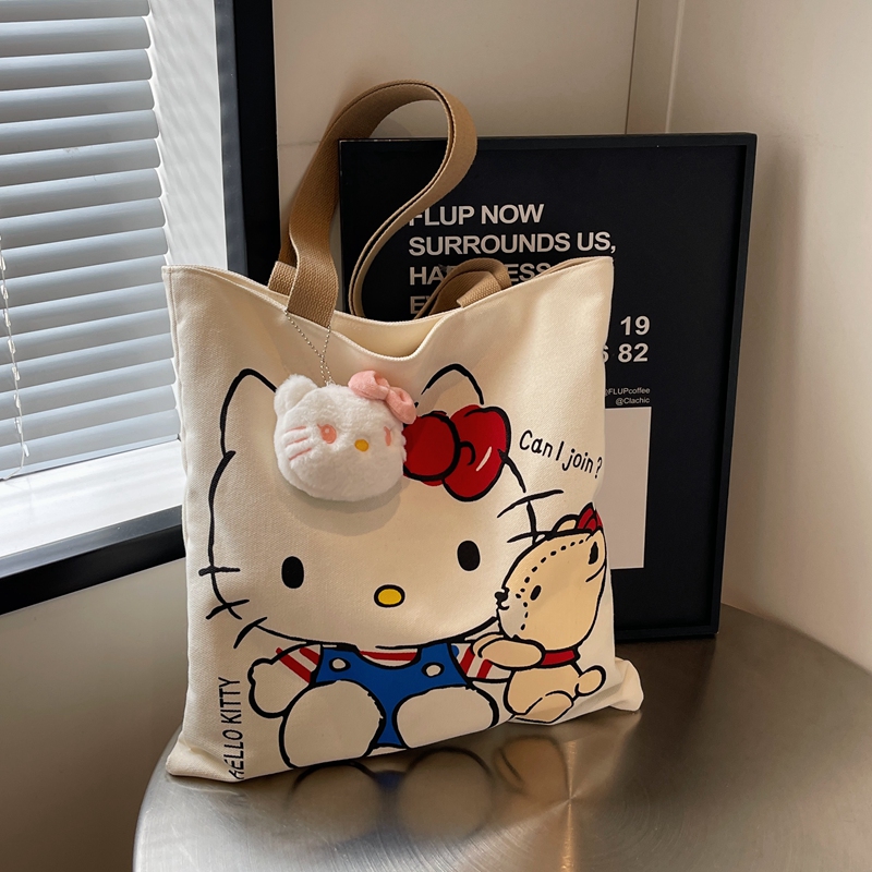 Hellokitty可爱卡通帆布包女学生大容量手提袋上课通勤单肩托特包