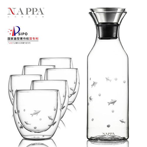 nappa耐热玻璃冷水壶手工刻花