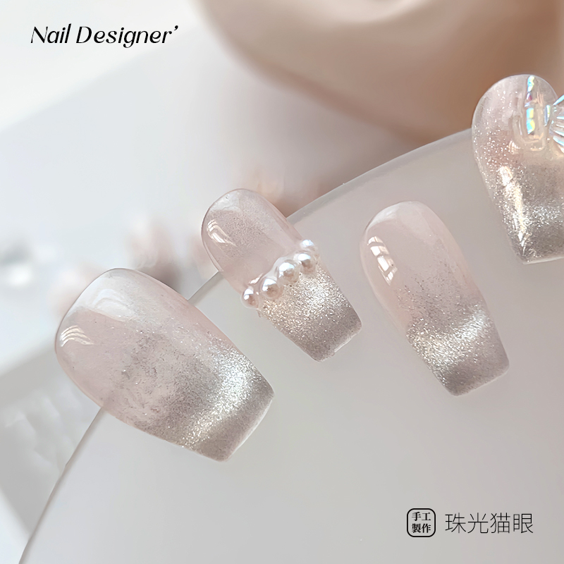 【蔓觅】纯手工穿戴甲浅蓝色高级感成品假指甲全贴可拆卸美甲贴片