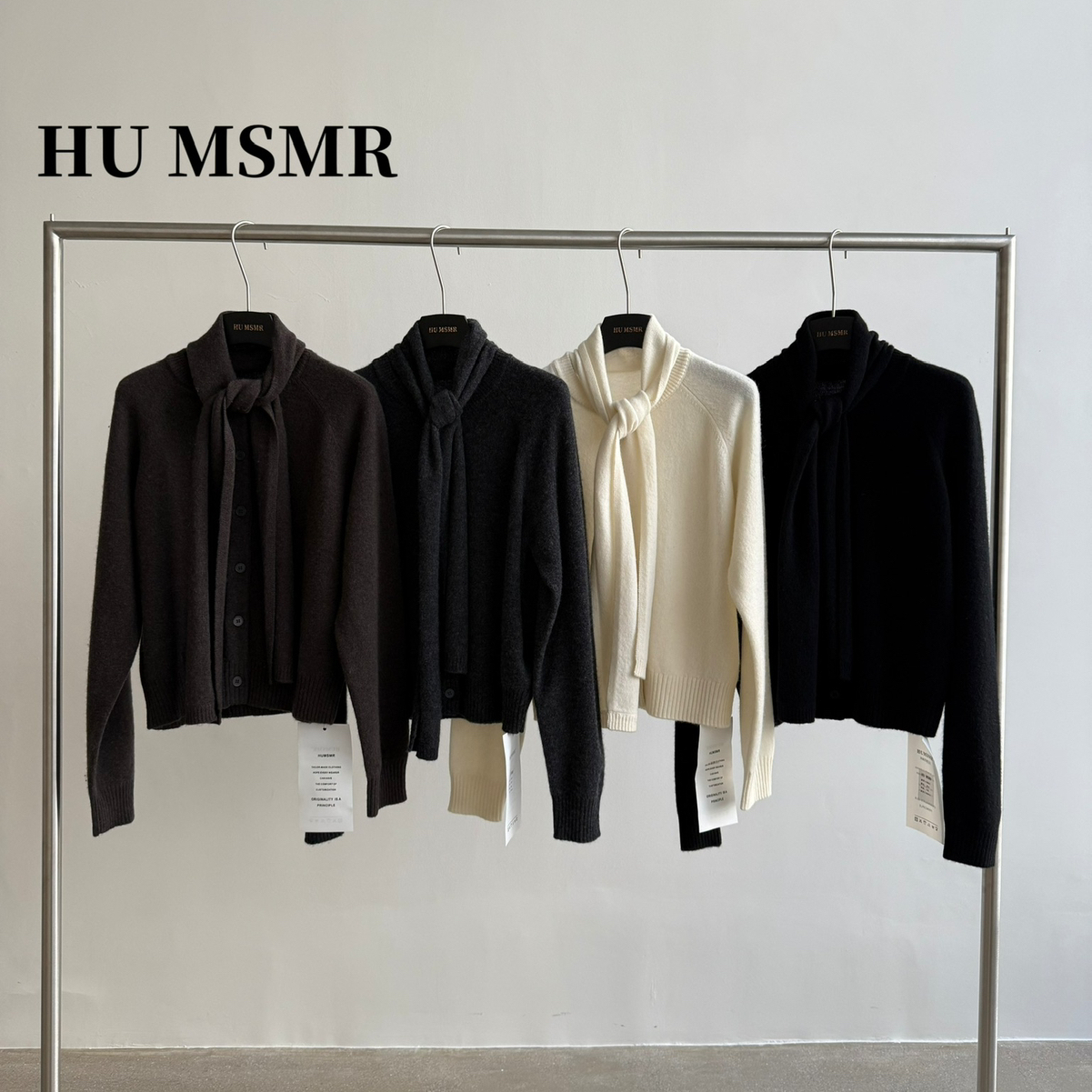 HUMSMR-新简约百搭显瘦针织开衫（含100羊毛）(不可拆卸围巾)RM02