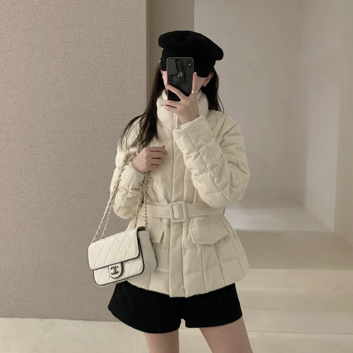 poisooo-版显瘦时尚保暖羽绒服外套(配腰带)(充绒量100g)PSY9107