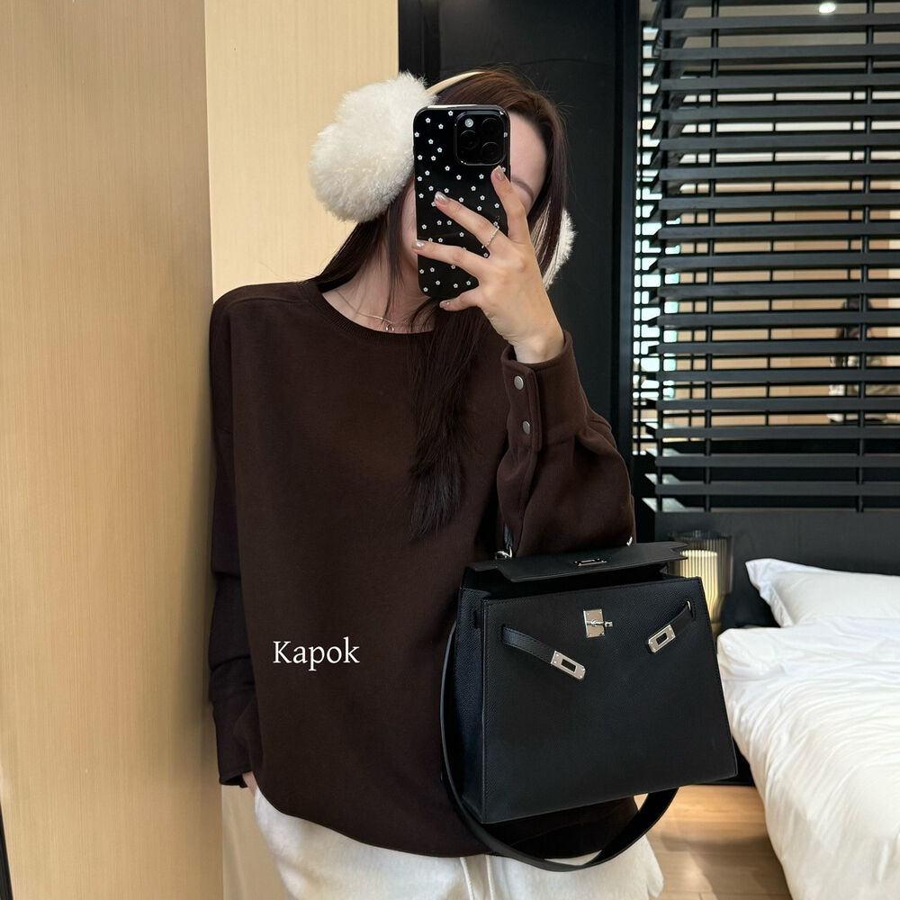 KAPOK-加绒加厚宽松慵懒圆领纯色卫衣卫衣35028冬