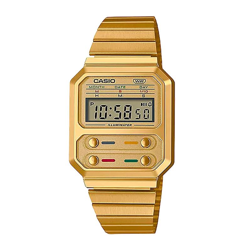 代购卡西欧男女腕表夜光闹钟计时日历金属防水钢带金色商务休闲