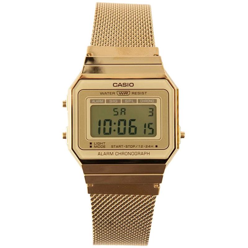 代购卡西欧男士腕表闹钟计时夜光日历金属钢带防水金色商务休闲