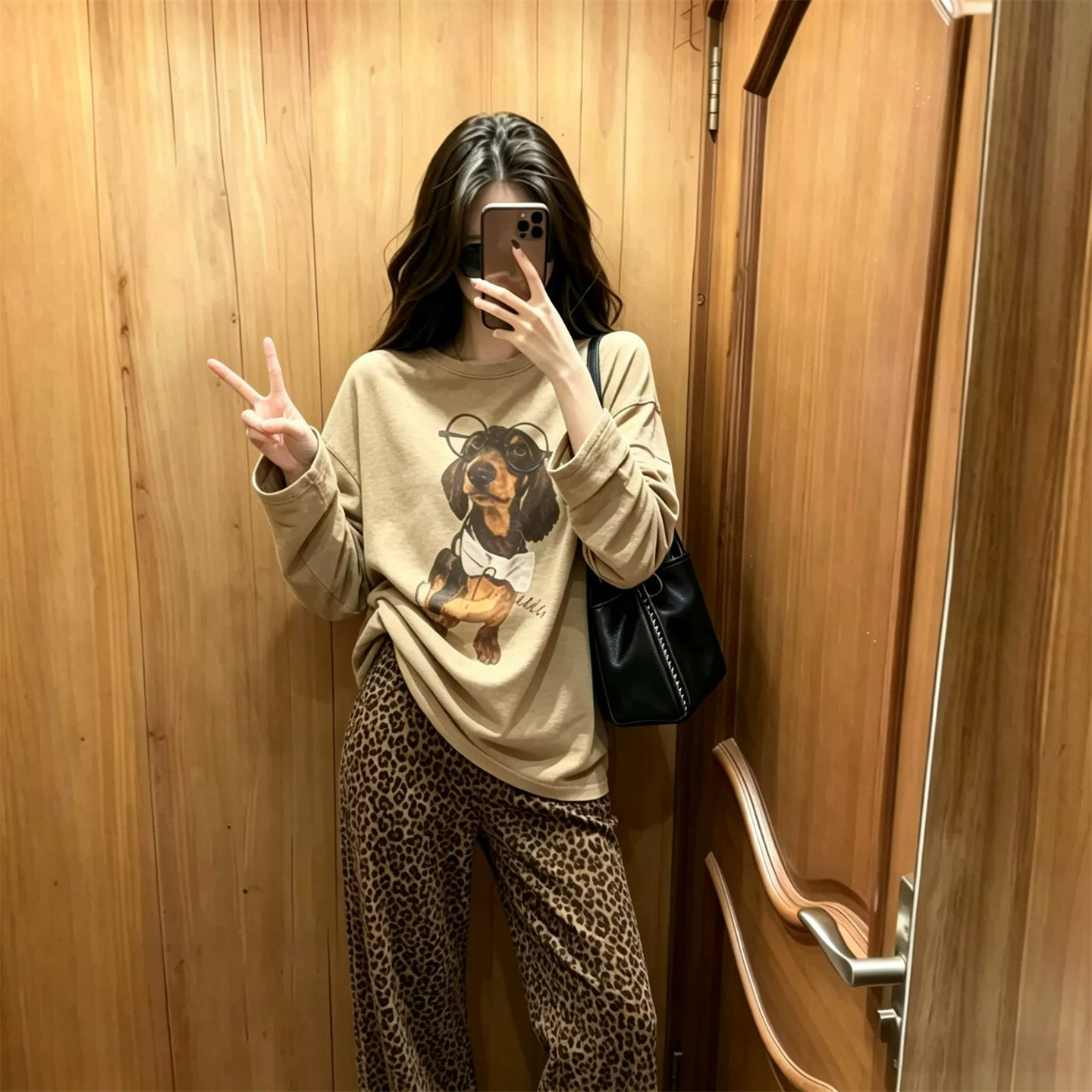 居家服宽松慵懒风长袖长裤小众设计感春秋女款可外穿复古豹纹睡衣