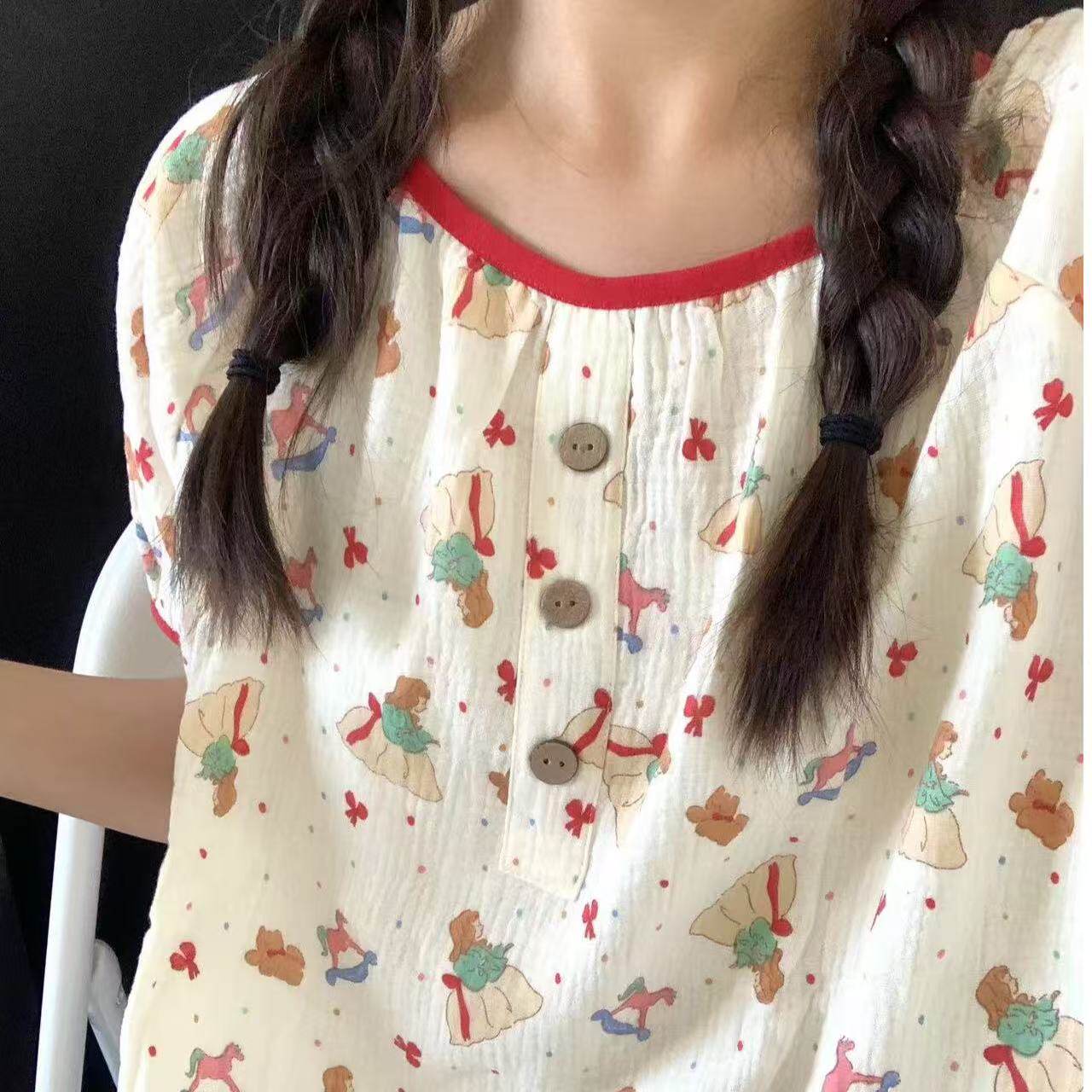 夏季新款甜美公主风女生圆领短袖睡裙