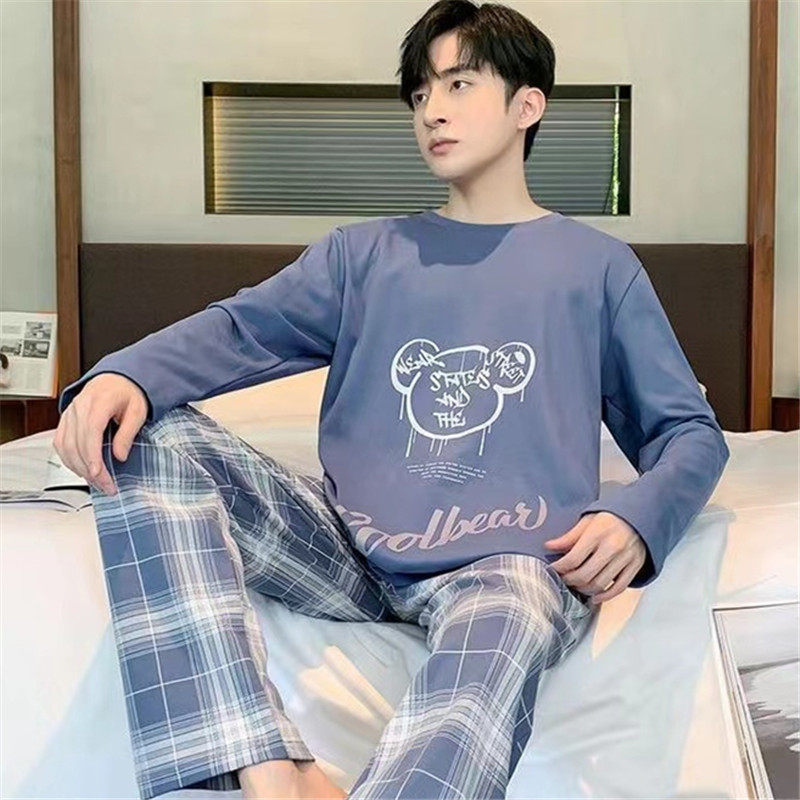 男士睡衣春秋季长袖圆领套装大码休闲格子长裤宽松时尚男款家居服,女士内衣/男士内衣/家居服,睡衣/家居服套装,淘宝优惠券,粉丝福利购,淘宝优惠卷