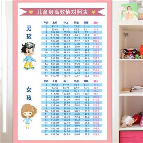 婴幼儿童身高数值对照表标准0-18岁体重身高挂图平衡膳食宝塔贴纸