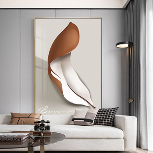 现代轻奢客厅沙发背景墙装饰画画意式极简入户玄关挂画画抽象羽毛