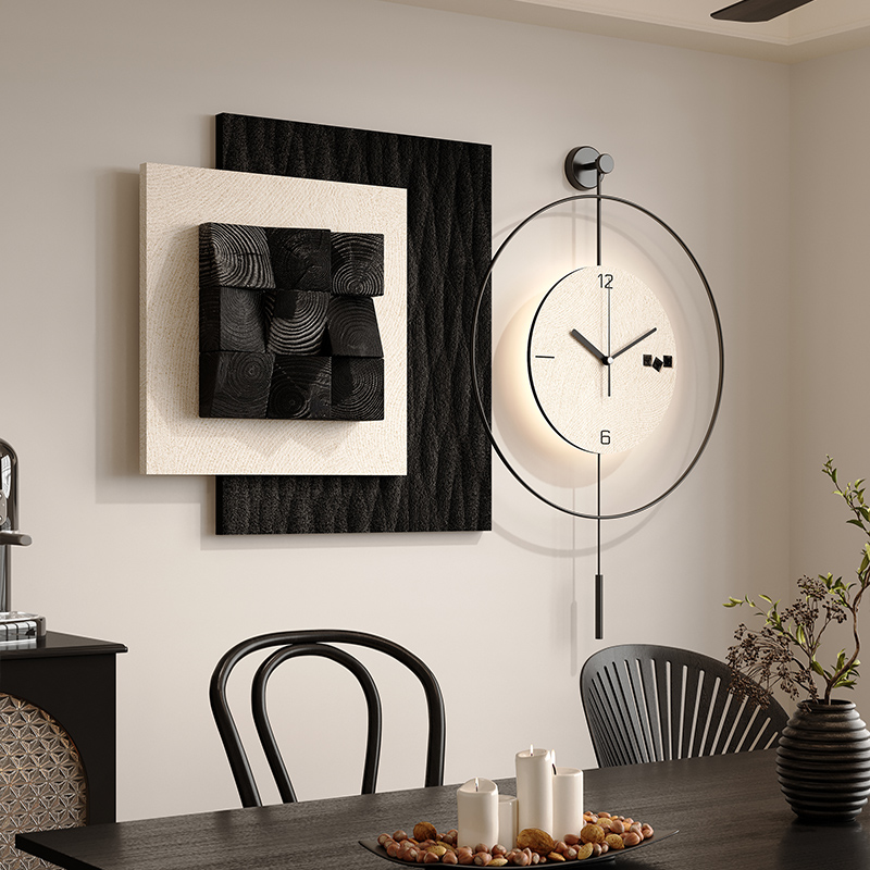 立体挂钟饭厅装饰画 画黑白意式极简客厅挂画 画2025新款创意钟表