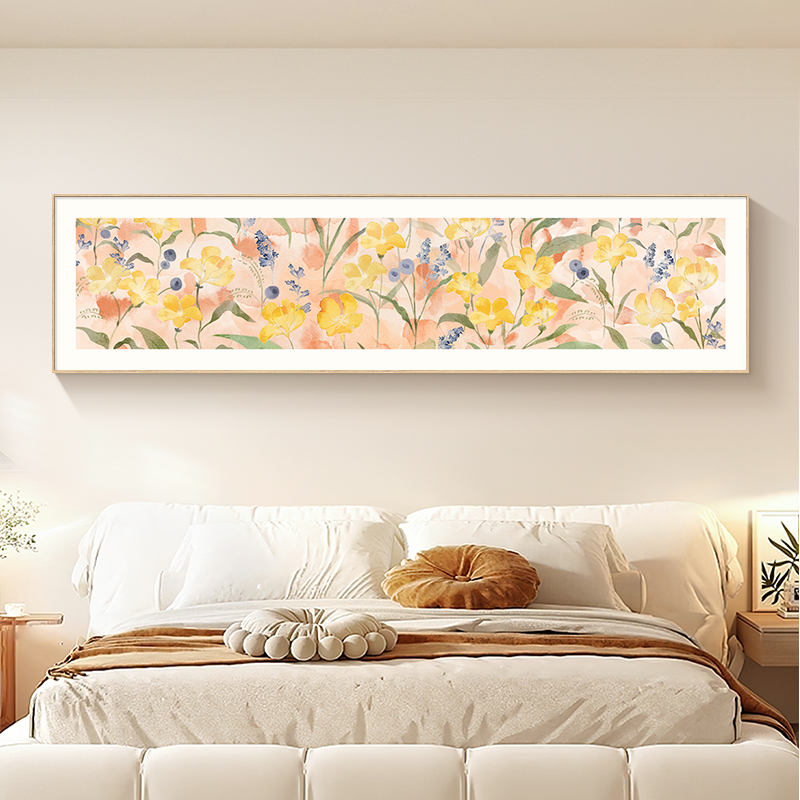 奶油风卧室装饰画小清新温馨房间床头挂画原木风抽象艺术花卉壁画图片