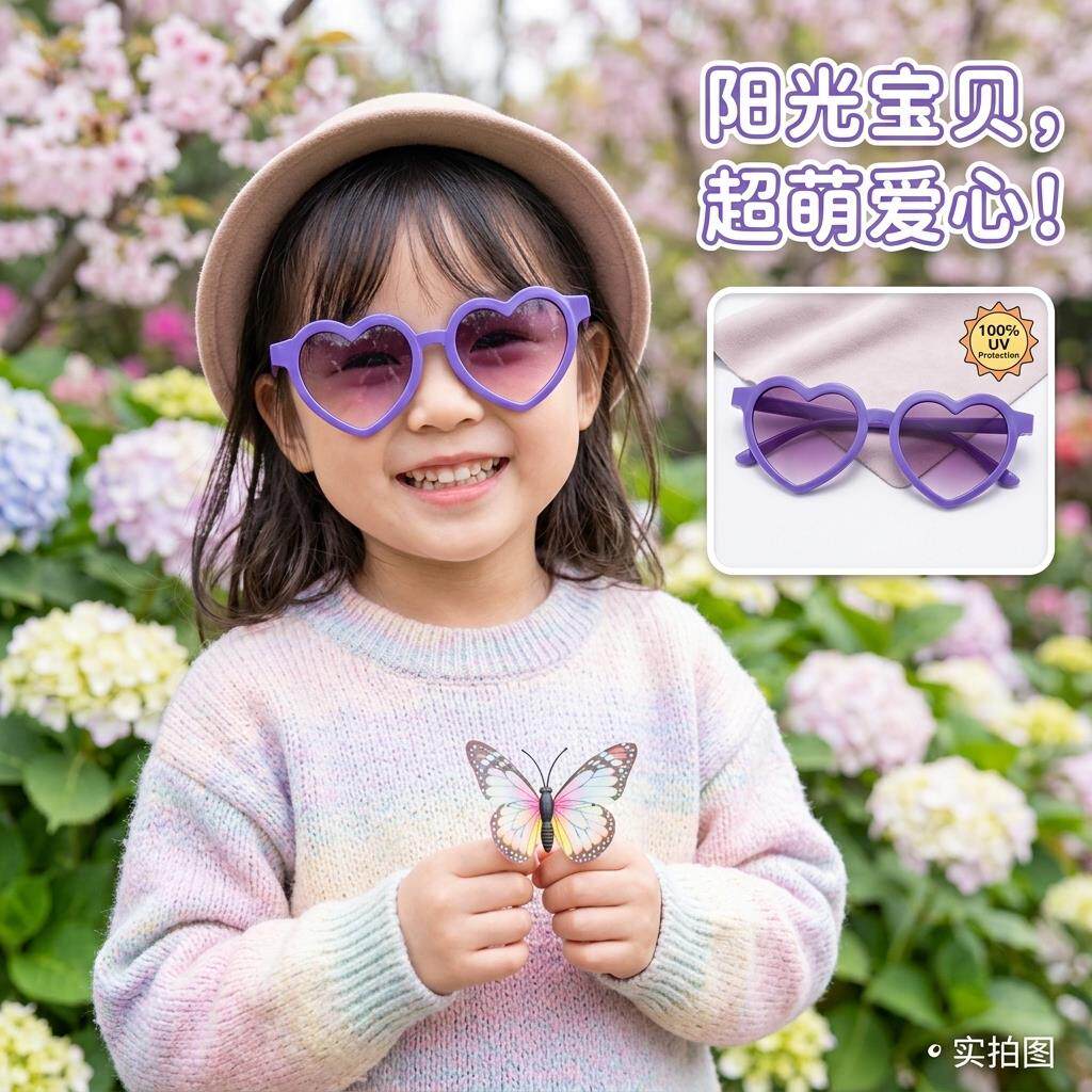 儿童墨镜女童防紫外线防晒太阳镜新款百搭糖果色爱心宝宝眼镜墨镜