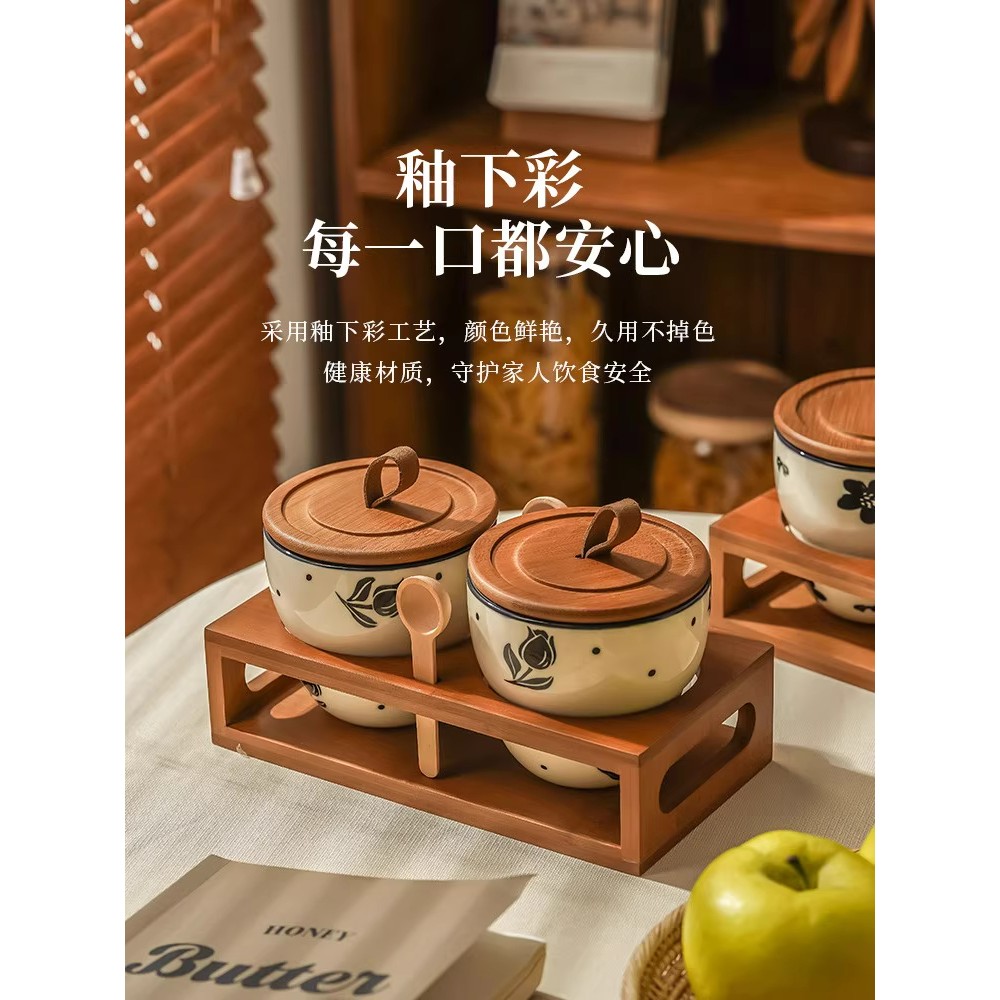 高级感陶瓷调料罐食盐罐家用厨房密封佐料味精白砂糖防潮调味盒