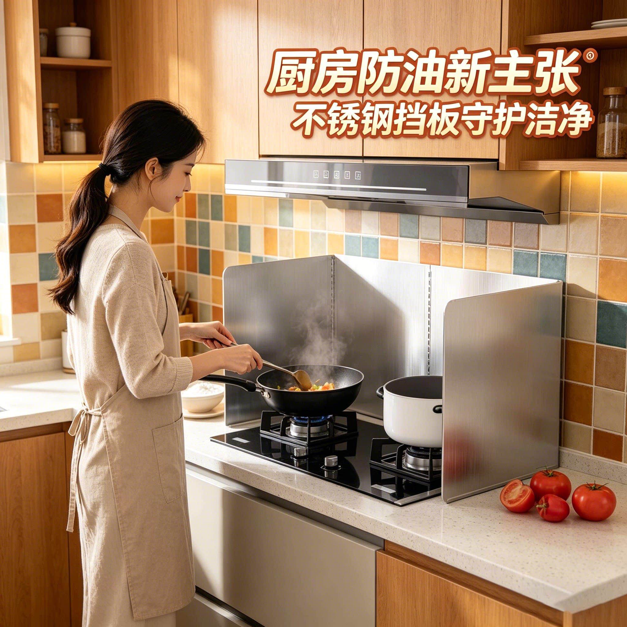 厨房防油挡板灶台炒菜挡油板家用燃气灶围挡耐高温不锈钢隔油挡板