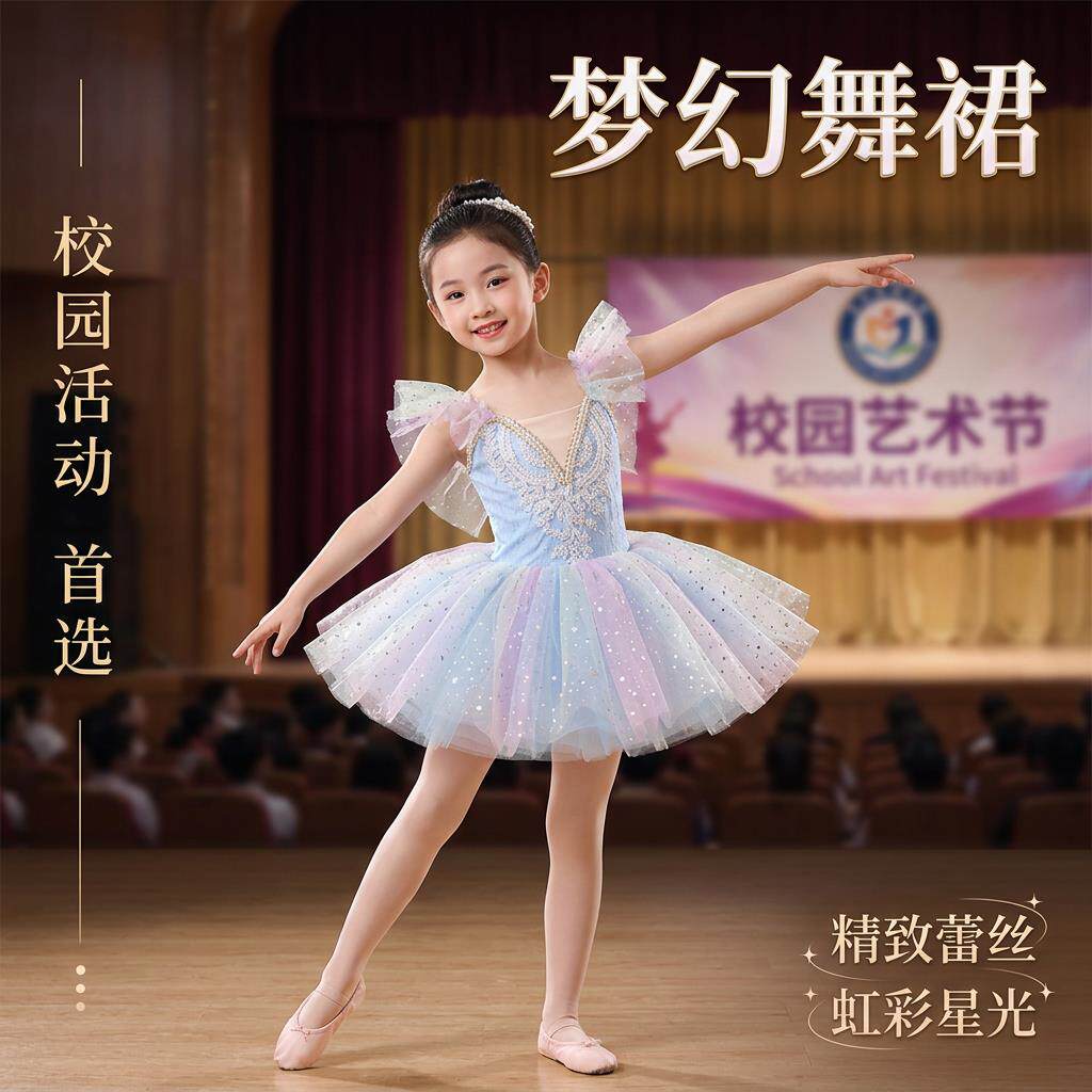 六一儿童演出服新款女童芭蕾舞蹈蓬蓬裙小天鹅表演服装软纱公主裙
