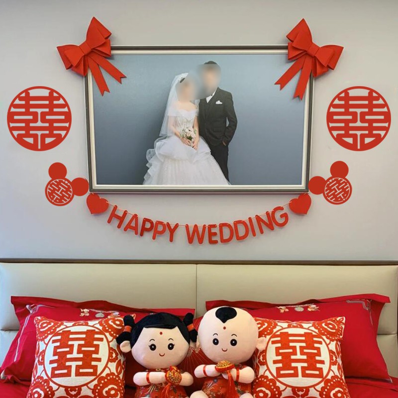 婚房床头婚纱照布置装饰套装结婚装饰用品网红ins风拉花女方卧室