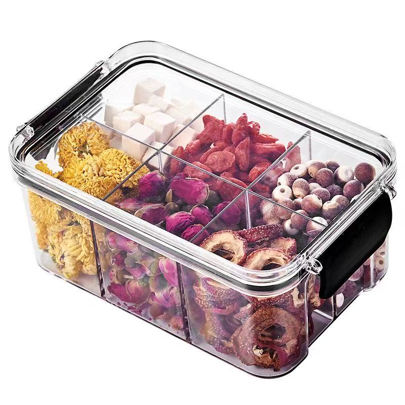 方形花茶包装盒680ml4分格700ml密封罐四格食品级收纳盒储物