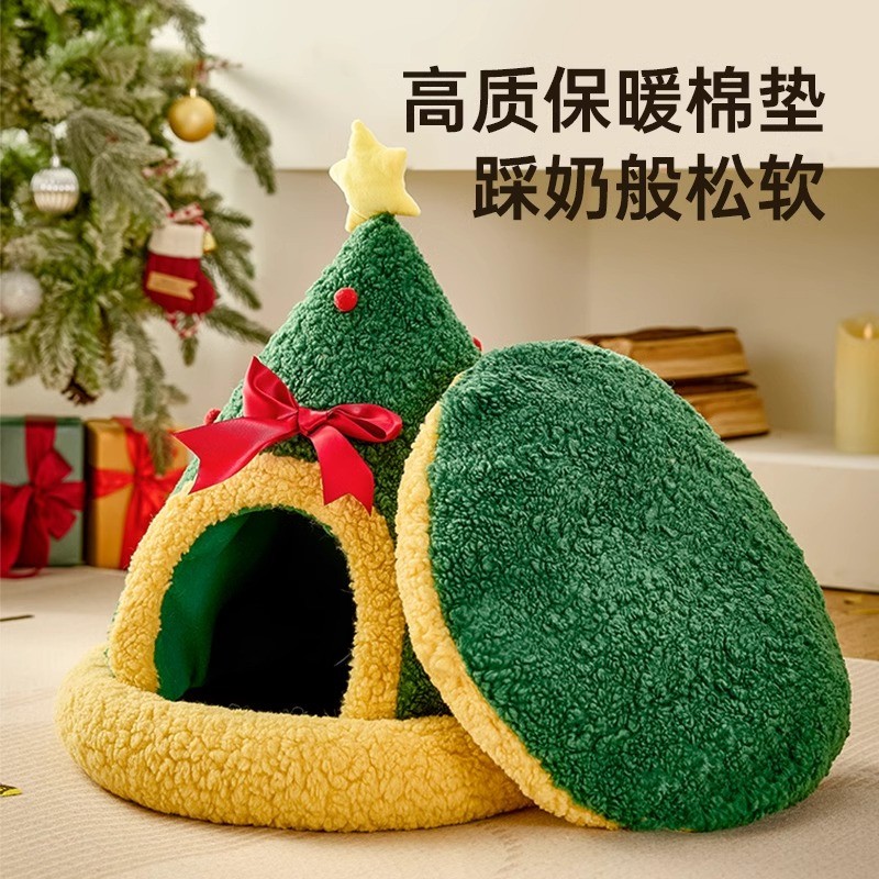 圣诞猫窝冬季保暖四季通用猫屋封闭式加绒加厚猫咪猫房子帐篷屋