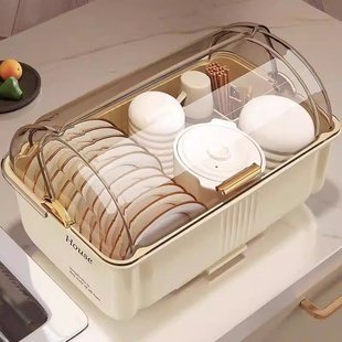 日本碗筷收纳盒放碗碟收纳架厨房多功能带盖沥水置物架碗柜收纳盒