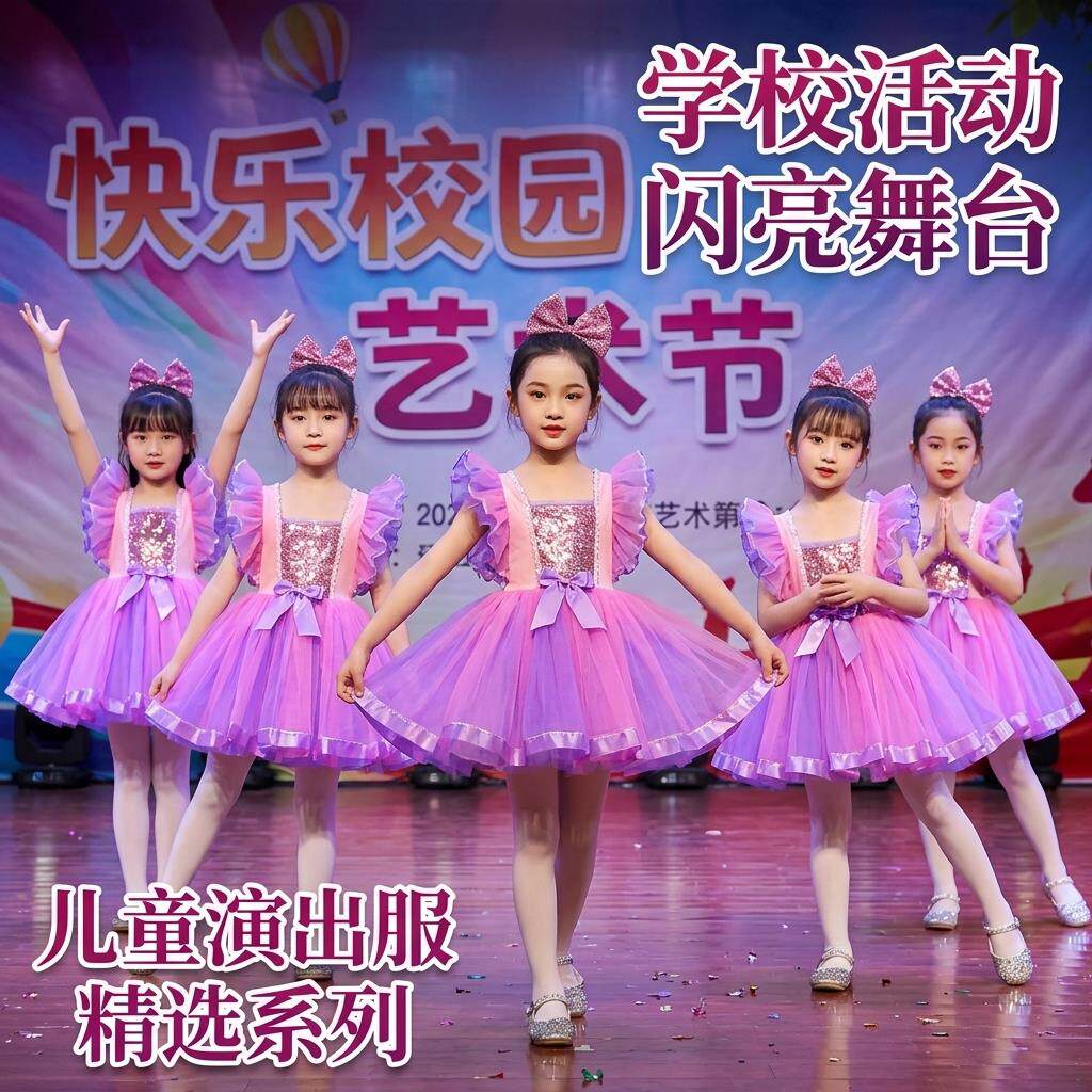 儿童蓬蓬裙演出服新款六一幼儿园女孩舞蹈纱裙表演服装亮片连衣裙