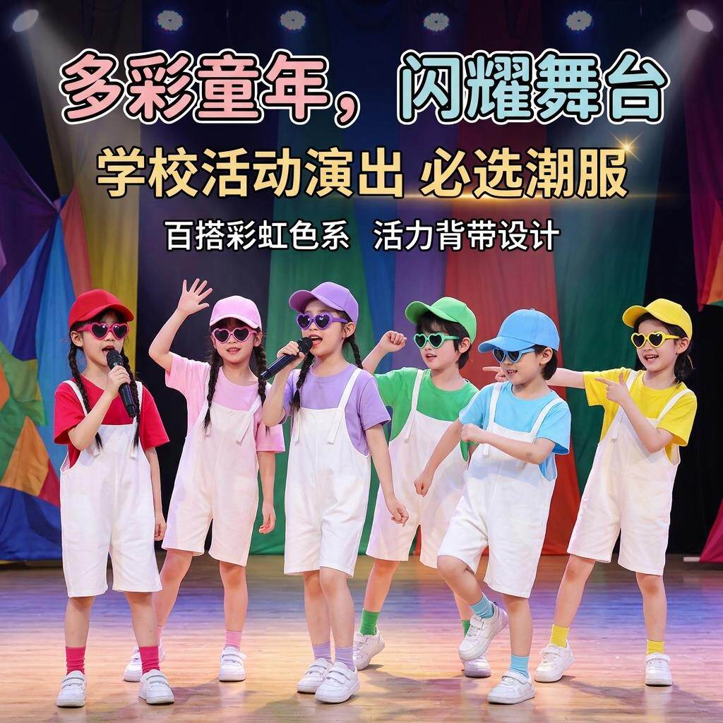 儿童街舞演出服幼儿园糖果风班服小学生多巴胺背带裤现代舞表演服