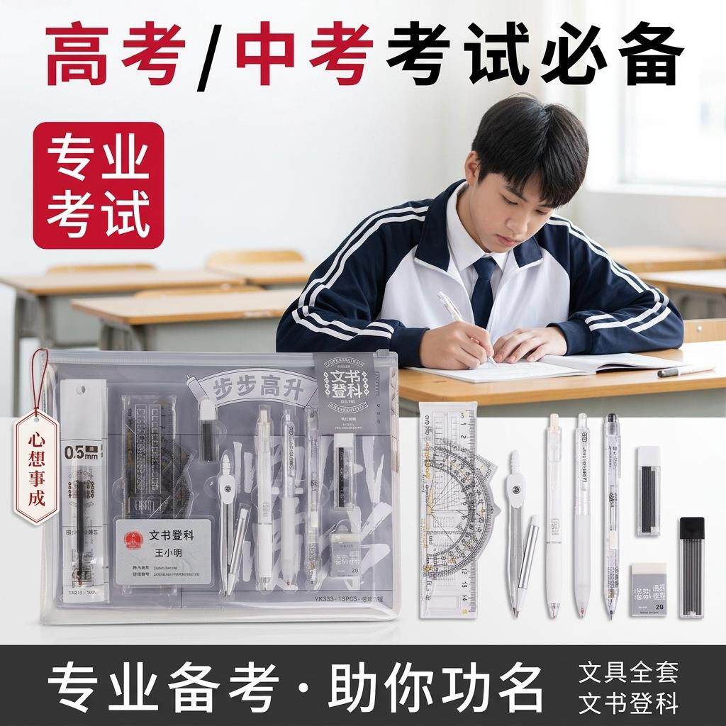 中考文具考试专用套装透明袋15件装文书登科学生2b铅笔涂卡笔