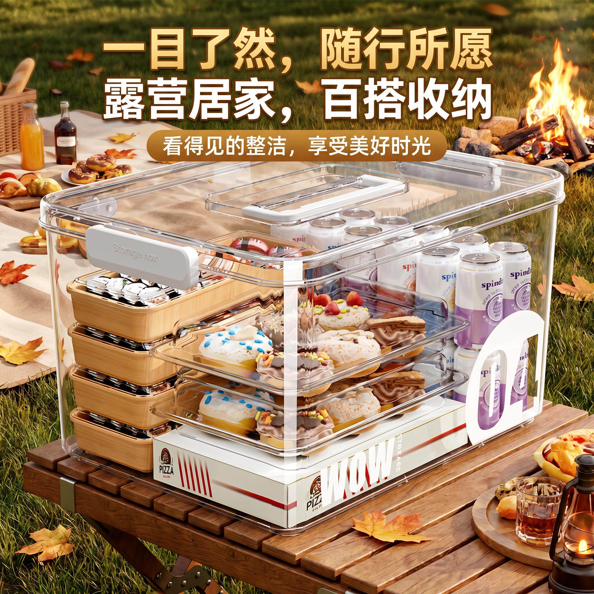 汽车后备箱收纳箱大容量户外露营车用车载带盖透明全透手提储物箱