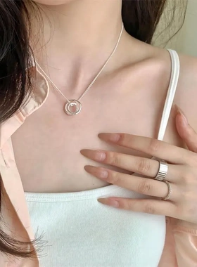 几何双圈项链女ins冷淡风轻奢小众设计高级感锁骨十字链百搭饰品