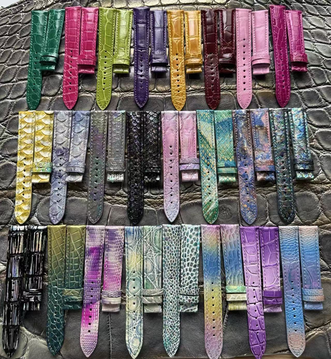 鳄鱼蜥蜴鸵鸟手表带女男美洲鳄鱼皮各种稀有皮表带