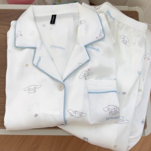 秋夏玉桂狗长袖 长裤 冰丝睡衣女卡通可爱学生日系甜妹家居服套装
