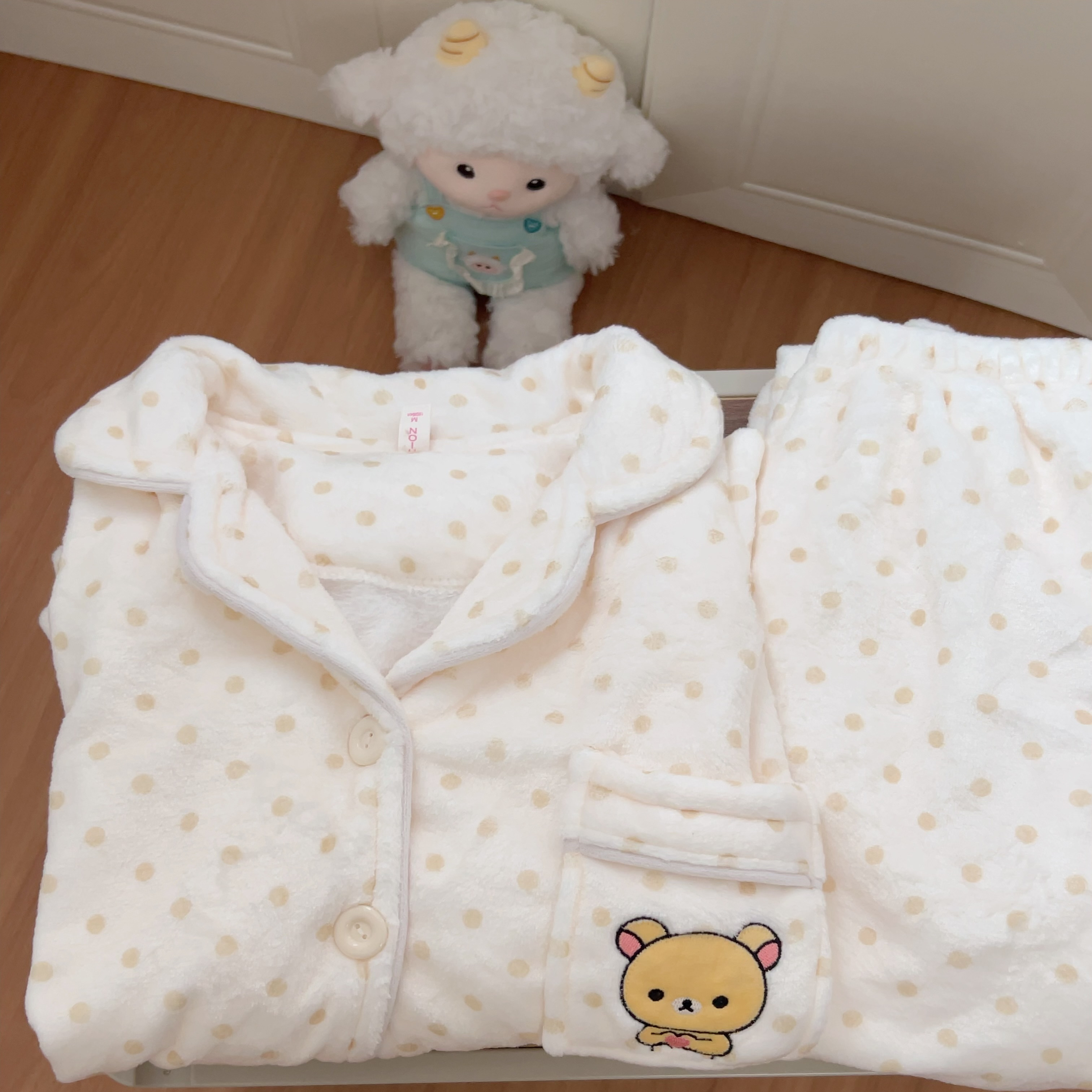 波点轻松熊冬季法兰绒睡衣