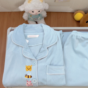 冬季德绒睡衣女小熊卡通可爱宅家开衫方领甜妹秋冬家居服可外穿