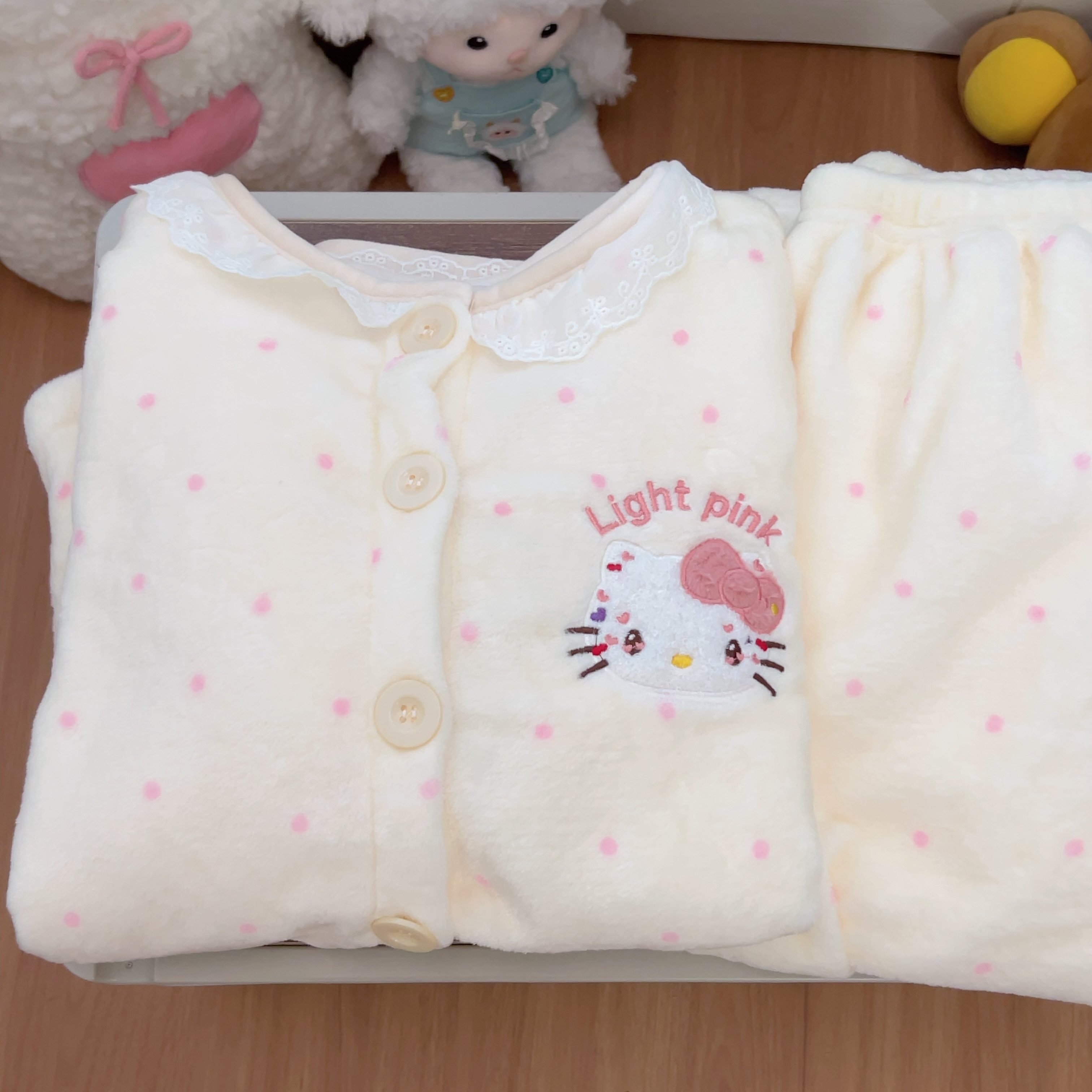波点Kitty冬季法兰绒睡衣套装