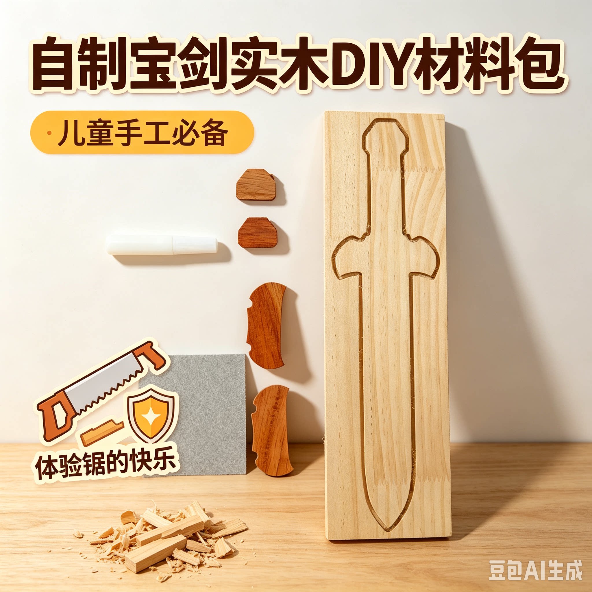 木剑玩具半成品幼儿园课程儿童木工坊材料包手工diy木质宝剑木料