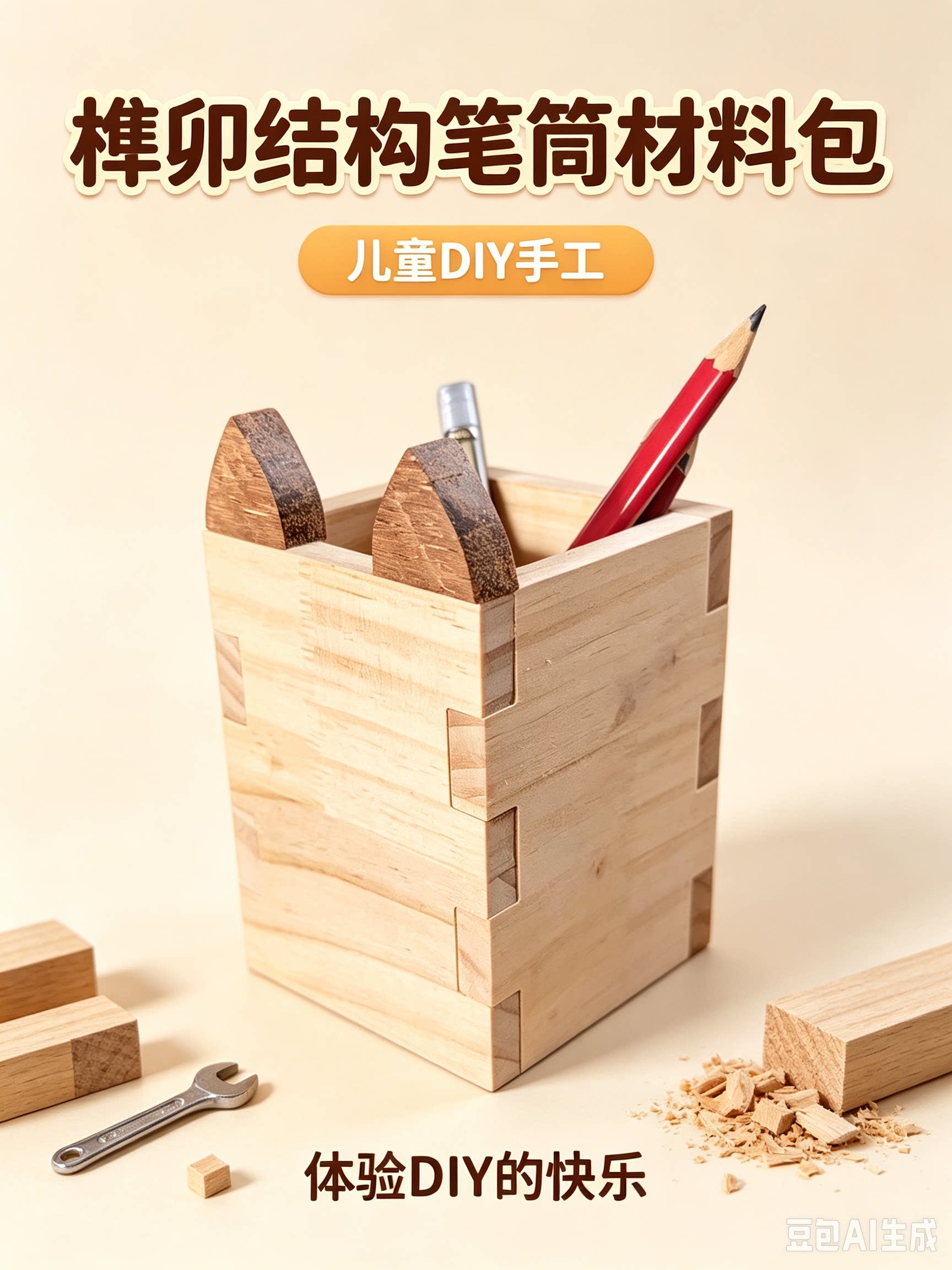 手工笔筒半成品材料包幼儿园小学作业diy制作劳技课木工坊材料
