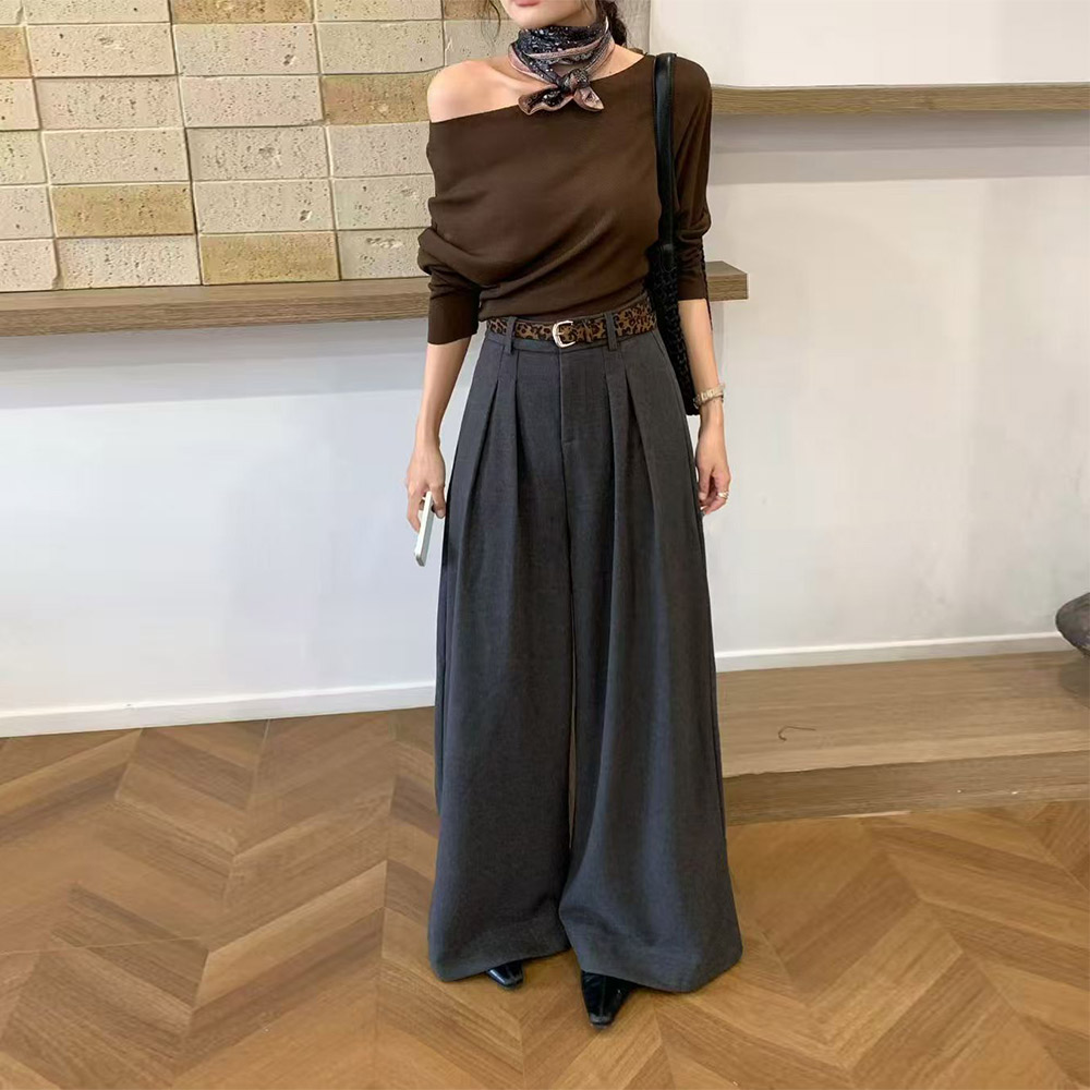 2025秋冬款加厚毛呢阔腿裤女