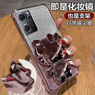 适用opporeno7手机壳reno7pro保护reon7se硅胶套oppo全包por防摔5g透明软壳新款75g女PFJM10带支架镜子可爱高