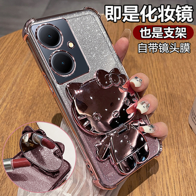 适用vivoy78十手机壳vivo保护y78加硅胶套5G带镜头膜全包V2271A气囊防摔viviy透明软voy女丫支架镜子T1版新款