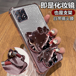 适用oppoA53手机壳oppo保护A53硅胶套5G全包opa气囊防摔透明软女0pp0新款 ins风带支架镜子535g高颜值妈妈可爱