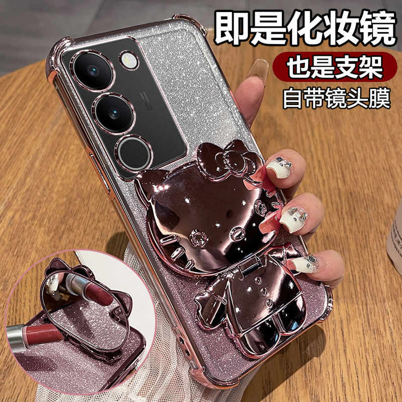 适用vivos17手机壳vivo保护S17pro硅胶套s17t带镜头膜s17e全包vovis防摔vos透明por软壳vivis女新款p镜子支架